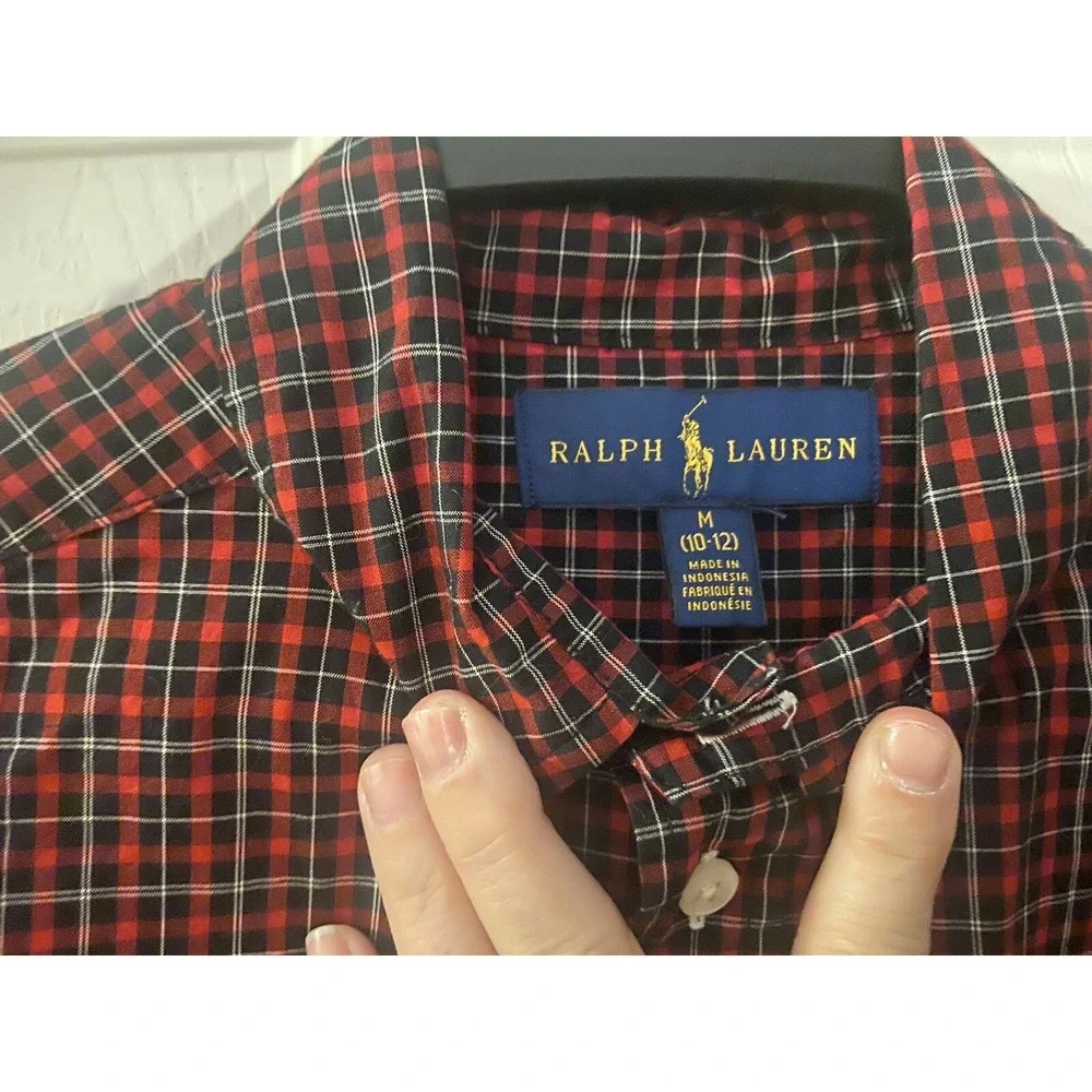 Ralph Lauren Polo Red And Blue Plaid Long Sleeve Shirt Size 10-12